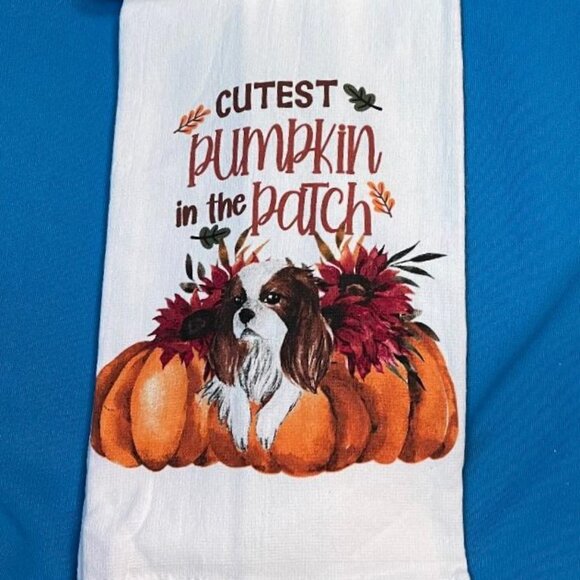 NWT 2 CAVALIER KING CHARLES CUTEST PUMPKIN IN THE PATCH KITCHEN TOWELS 18" X 28" - Picture 11 of 14